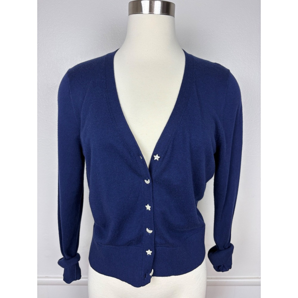 Alex Mill Blue Cardigan Size M Star Moon Celestial Button Whimsical Cotton Blend
